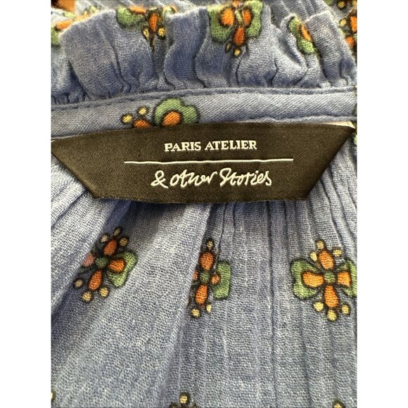 Paris Atelier &Other Stories Dress 100% cotton Blue Sleeveless BOHO size 4 fairy - Picture 12 of 15